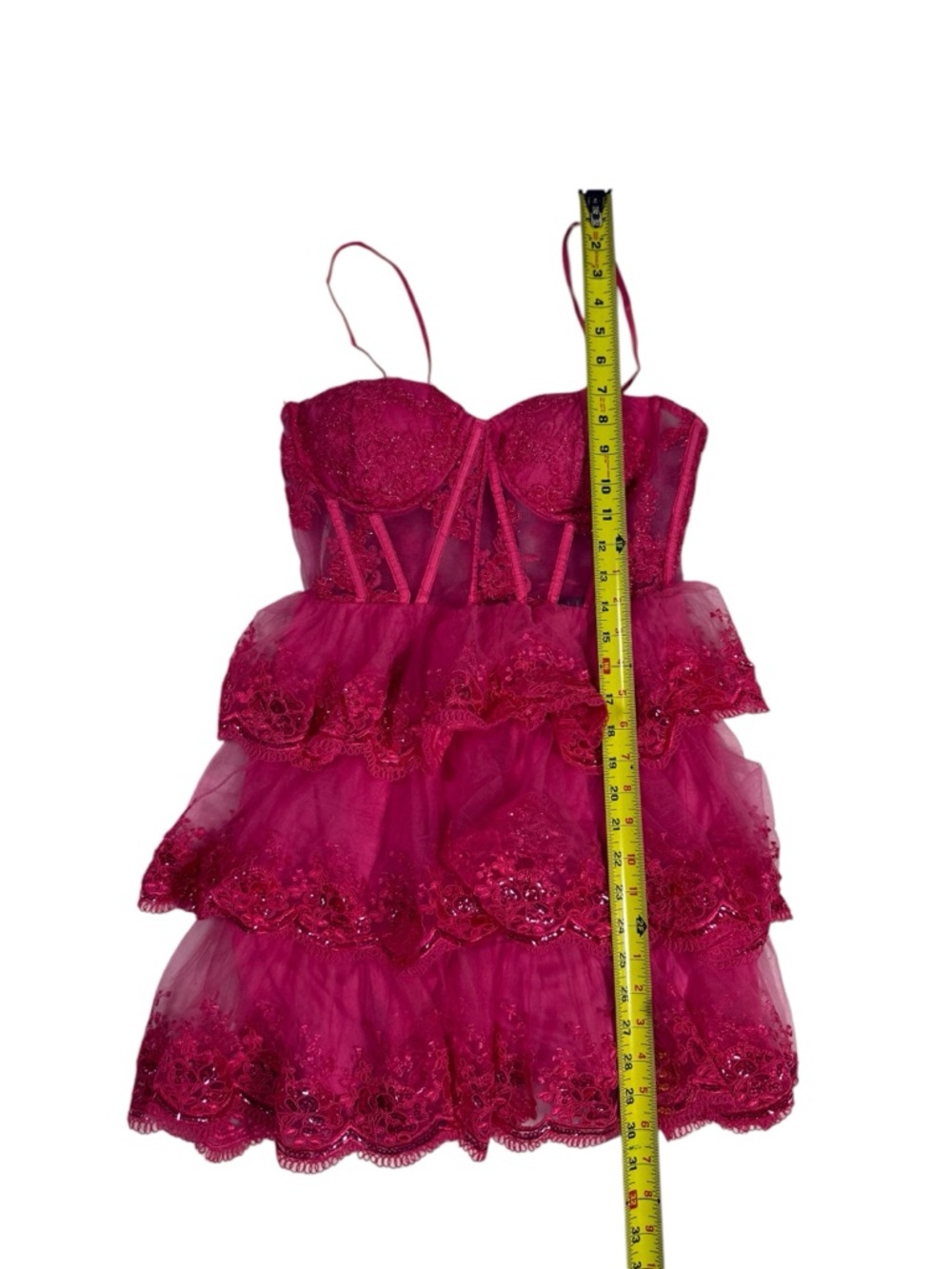 Lulus Dress Medium Tiered Lace Sequin Barbiecore Pink Corset Ruffle Party Mini - Picture 4 of 9